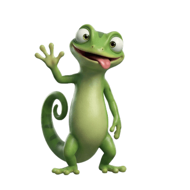 Skales gecko mascot waving